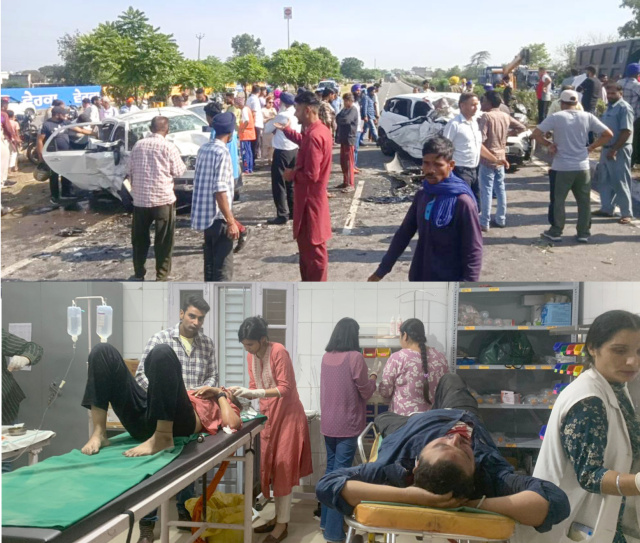 Read more about the article ਪਠਾਨਕੋਟ ਜਲੰਧਰ ਹਾਈਵੇ ਤੇ ਦਾਰਾਪੁਰ ਵਾਈਪਾਸ ਨਜਦੀਕ ਵਾਪਰਿਆ ਵੱਡਾ ਹਾਦਸਾ, ਇੱਕ ਦੀ ਮੌ+ਤ, 8 ਜਖਮੀ 