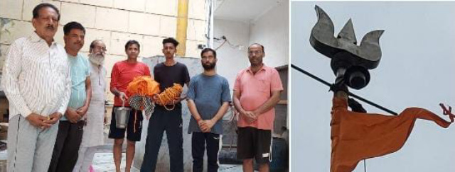 You are currently viewing शिव दुर्गा मंदिर प्रेम नगर दारा सलाम में हर हर महादेव के जैकारों के साथ 85 फीट ऊंचे त्रिशूल को चोला चढ़ाया