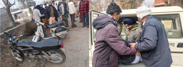 You are currently viewing ਸ਼ੂਗਰ ਮਿੱਲ ਰੰਧਾਵਾ ਨਜਦੀਕ ਸਕੂਟਰ ਤੇ ਮੋਟਰਸਾਈਕਲ ਦੀ ਹੋਈ ਟੱਕਰ, ਸਕੂਟਰ ਸਵਾਰ ਦੀ ਮੌਤ,ਇੱਕ ਜਖਮੀ