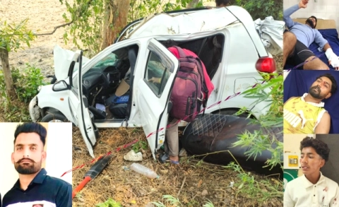 Read more about the article कार अनियंत्रित होकर पेड से टकराई,हादसे में एक की मौ+त,चार अन्य नौजवान घायल