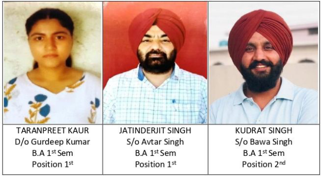 You are currently viewing ਜਗਤ ਗੁਰੂ ਨਾਨਕ ਦੇਵ ਪੰਜਾਬ ਸਟੇਟ ਓਪਨ ਯੂਨੀਵਰਸਿਟੀ ਦੇ ਰੀਜ਼ਨਲ ਸੈਂਟਰ ਦਸੂਹਾ ਦੇ ਬੀ.ਏ.ਪਹਿਲੇ ਸਮੈਸਟਰ ਦਾ ਨਤੀਜਾ ਸ਼ਾਨਦਾਰ ਰਿਹਾ